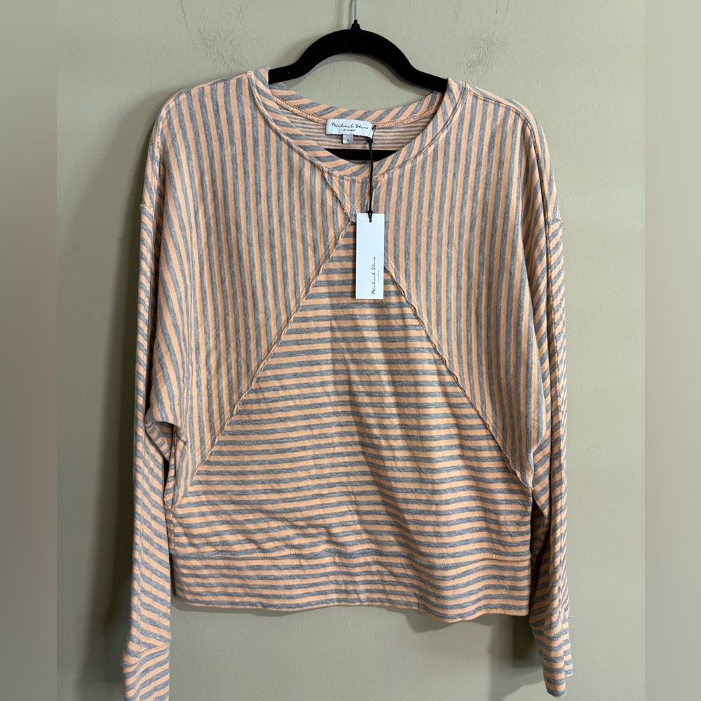 Michael Stars Women's peachy pink and gray Striped Sweatshirt NWT